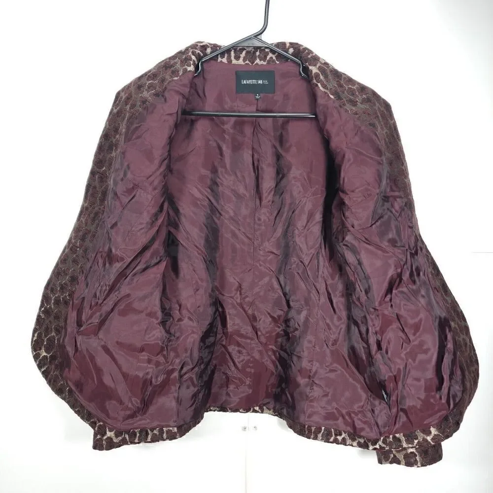 Lafayette 148 Women's Size 8 Raisin Multi Animal Leopard Button Blazer Jacket